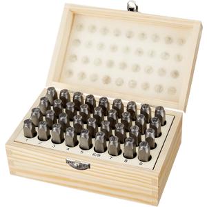 Amazon Basics Metal Alphabet and Number 36 Piece Stamp Kit with Wood Case, 5/16 inch