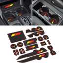 SENSHINE Custom Liners for Toyota Tacoma Accessories 2016-2021 2022 2023 Cup Holder Inserts, Center Console, Door Pocket Slot Mats Non-Slip Anti Dust Pad Premium Interior 18Pcs (Double Cab) (Red Trim)