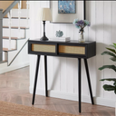 Hotraffy Rattan Console Table, Boho Entryway Tables, Vanity Desk, Rattan Dresser, Farmhouse Wood Sofa Table Behind The Couch, Modern Narrow Side Table for Hallway, Living Room, Foyer, 31", Black