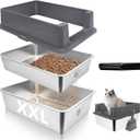 XXL Stainless Steel Sifting Litter Box,27.6''x19.7''x8''Extra Large Pellet Cat Litter Box,Metal Sifting Litter Boxes for Pine Pellets,Anti Urine Leakage,Include Scoop&25Pcs Litter Bags