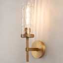 vookea 15" Knurled Brass Wall Sconce with Water Ripples Glass Tube, Gold Bathroom Vanity Light Fixtures, Modern Lamp Lighting for Bedroom, Living Room, Hallway, Staircase, Mirror, Kitchen