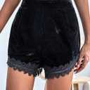 TERNEZ Shorts for Women Guipure Lace Velvet Shorts (Color : Black, Size : X-Small)