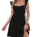 Gleeneat Womens Short Black Dress Casual Sweetheart Vacation Floral Aline Flowy Ruffle Summer Spring Boho Beach Sundresses Knee Length Teen Hawaiian Mini Dresses Vestidos Size Small
