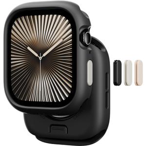 MAGEASY Designed for Apple Watch Series 11 Case 42mm | Shockproof Silicone Bumper with Customizable Buttons, Military Grade Durable Protective iWatch Cover, Skin Series - Black