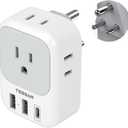 TESSAN US to India Plug Adapter, India Power Adapter with 4 American Outlets 3 USB Charger (1 USB C Port), Type D Travel Adaptor for USA to Bangladesh Maldives Nepal Pakistan