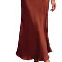 BTFBM 2026 Summer Womens Skirts Silk Elegant High Waist Flowy Long Satin A-Line Midi Skirt Cocktail Wedding Party (Brown) S