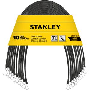 STANLEY S300441 Black 41" All-Weather Rubber Bungee Cords with S-Hooks for Securing Tarps, Flatbed Hauler and Boat Covers, Storage, and Cargo, 10 Pack