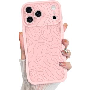MZELQ for iPhone 17 Pro Max Case 2025 Case, Silicone Wave Ripple Cute Pattern, Camera Protection Soft Slim Shockproof for Girls Women -Pink
