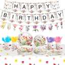Blueweenly 173 Pcs Wildflower Birthday Party Decorations Wildflower Tablecloth Flower Happy Birthday Banner Disposable Plates Napkins Tableware Set for Spring Summer Baby Shower Party Decorations