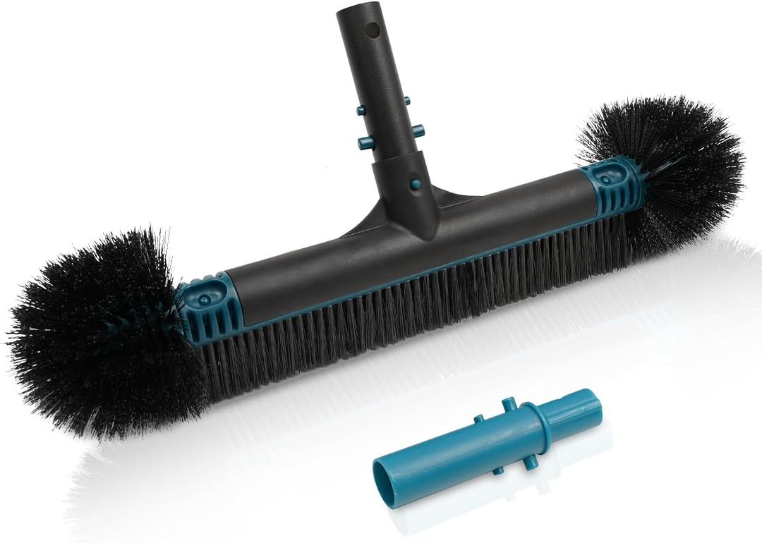 Poolvio 20" 2 in 1 Pool Brush Head for Swimming Pool, Heavy Duty Scrub Brush with EZ Clip & Wavy Nylon Bristles for Cleaning Pool Walls, Floors, Steps (Pole not Included)