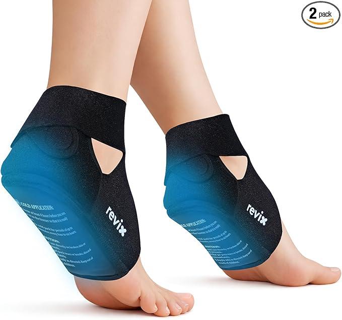 REVIX 2 Packs Heel Ice Pack Wraps, Reusable Hot & Cold Ice Pack with Full Heel Gel Coverage, Adjustable Ice Wrap for Plantar Fasciitis, Achilles Tendonitis and Foot Discomfort (Not for Ankle)