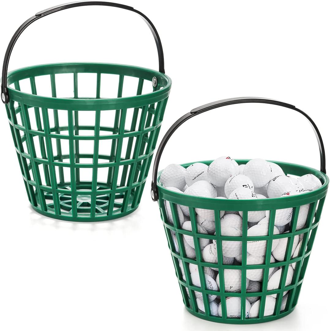 Bekith 2 Pack Plastic Golf Ball Basket, Golfball Container Ball Bucket with Handle, Holds 40-50 Balls, Green