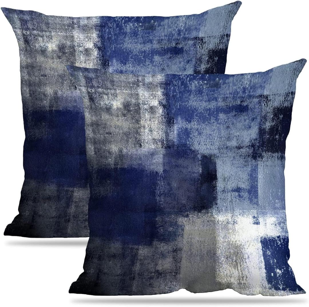 Set of 3 Blue Art Artwork Contemporary Decorative Gray Home Decorative Throw Pillow Covers Cushion Covers for Bedroom Sofa Living Room 18X18 Inches (18" x 18" (Pack of 2))