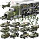 JOYIN 25 in 1 Green Military Big Truck Toys, Army Men Tanks Set with Soldier Men, Mini Battle Car Toy in Carrier Truck with Lights and Sounds, Gifts for Toddler Kids Boys Ages 3+