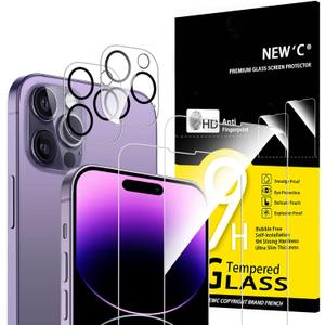5 x NEW'C 4 Pack, 2 Pack for iPhone 14 Pro Max Screen Protector (6.7 inch) + 2 Pack Camera Lens Protector, Sensor Protection,Case Friendly Tempered Glass Film