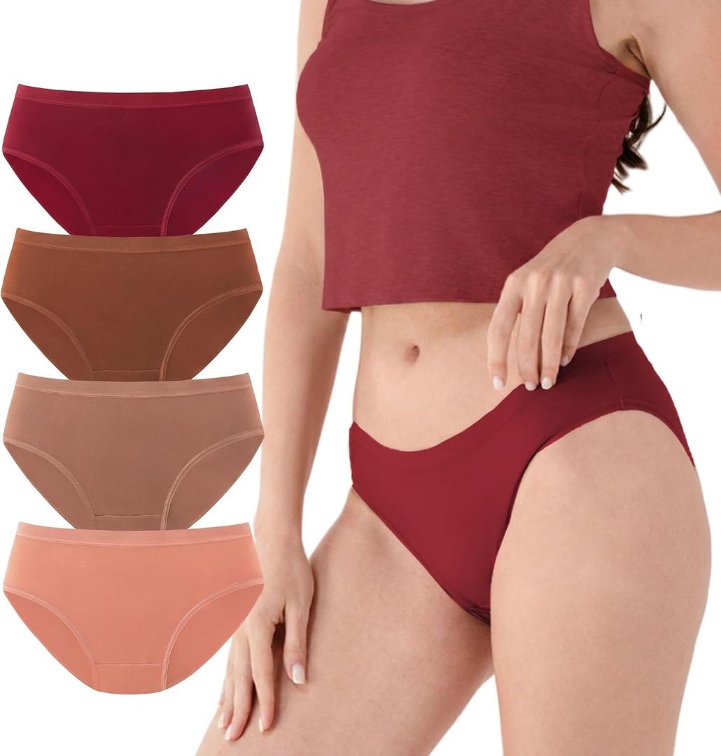 DAVID ARCHY Womens Underwear, Bamboo Rayon Underwear Panties Moisture Wicking Panties, Soft Breathable, 4 Pack (Brown, M)