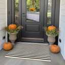 Collive Black and White Striped Fall Door Mat 24"x35", Cotton Hand Woven Welcome Entryway Rug,Washable Small Porch Autumn Decor, Welcome Door Mat for Indoor Outdoor Kitchen Farmhouse Entrance