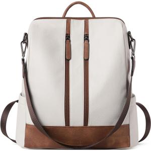CLUCI Leather Backpack Purse for Women Convertible Large Travel Ladies Designer Fashion Casual College Shoulder Bag (0-3 Beige With Brown)