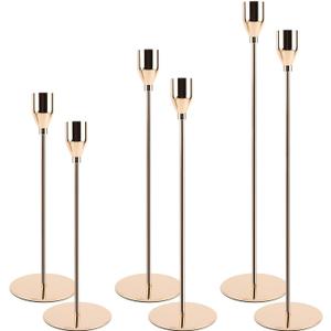 6PCS Candlestick Holders, Metal Taper Candle Holder, Elegant Vintage Taper Candle Sticks Stand for Table Centerpiece Mantel Party Wedding Christmas Home Decor (Color: Golden)