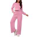 PINSV Women's 2 Piece Outfits Sweatsuit Set Long Sleeve Crop Top Drawstring Wide Leg Pants with Pockets Track Suits Casual Sets, Pink, XXL