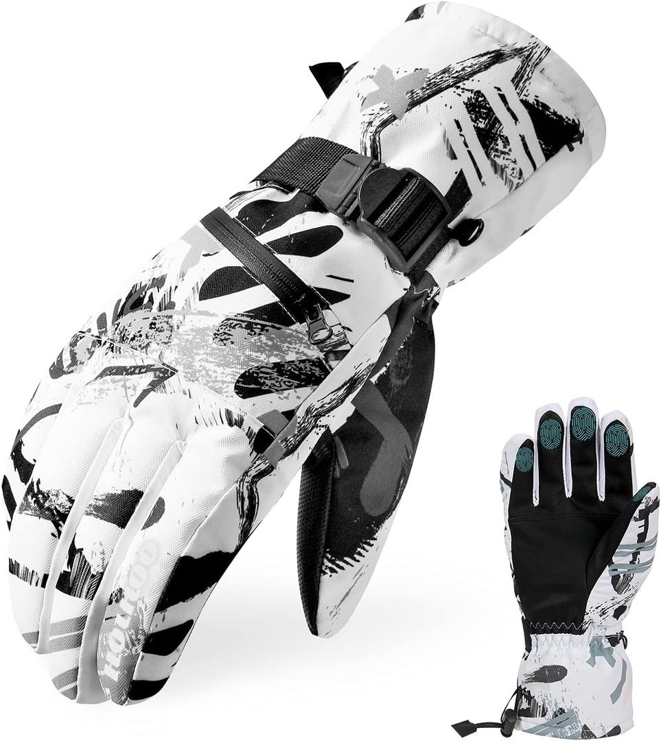 Ski Gloves - Waterproof Winter Snowboarding Gloves for Men & Women, Touchscreen Compatible, Warm Below -30F (Medium, White)