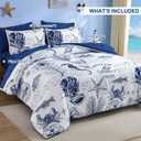 Coastal King Comforter Set 7 Piece, Soft Beach Themed Comforter, Summer Ocean Nautical Bed in a Bag Blue Bedding Sets for All Season 104''x90''