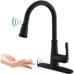 Touchless Kitchen Faucet with PullDown Sprayer,20 Single Kitchen Sink Faucets Black Pull Out Sprayer,High Arc Pulldown Single Handle for Motion Sensor,1handle 3 Hole Deck Mount,Black (Black)