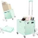 Foldable Rolling Crate for Stair Climbing : Utility Cart for Grocery File Office Book (Light Green)