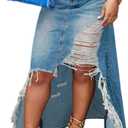 Women's Casual Slit Maxi Denim Skirt High Waisted Ripped Frayed Raw Hem Distressed High Low Long Jean Skirt (XX-Large, Blue)