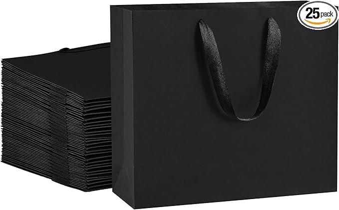 BagDream 12.5x4.5x11 25Pcs Gift Bags Heavy Duty Kraft Black Paper Bags with Handles, Sturdy Large Paper Gift Sacks for Shopping, Retail, Merchandise, Wedding Party Favor