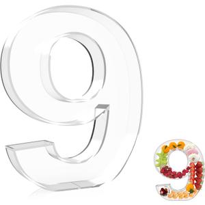 13.8" Extra Large Acrylic Number Charcuterie Board Box, Reusable Fillable Number Cake Candy Dish Display Serving Tray for Birthday Anniversary Party Decoration (9)