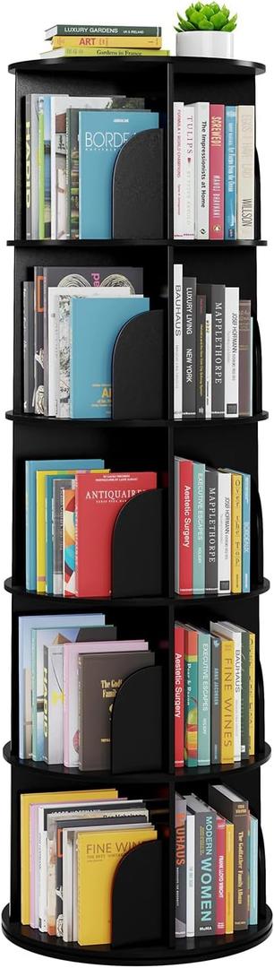 SpaceAid 5 Tier Rotating Bookshelf Tower, Spinning Bookcase Lazy Susan, Revolving 360 Book Shelf Storage Round Carousel, Vertical Rotate Turning Spiral Corner Organizer, Black, 5 Tier, 62.2" H