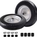 (2-Pack) 14.5" Flat Free Tire and Wheel - 3.5-8" Solid Wheelbarrow Tires with 3" -7" Centered Hub and 5/8" & 3/4"Bearings - Universal for Wheelbarrow Trolley Dolly Lawn Mover Go Kar Wheels