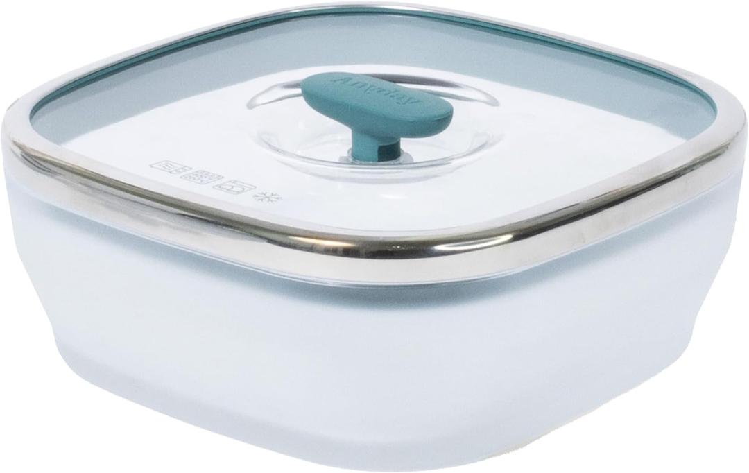 Anyday 5.5-Cup Square Glass Food Storage with Glass Lid | Plastic-Free Meal Prep & Microwave Cookware | Stackable Airtight Storage Container with Vented Lid for Microwave-Safe Reheating (Kale)