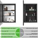 Black Bathroom Medicine Cabinet with Mirror 16 x 24 Metal Frame Recessed Or Wall Mounted Single Door Storage Medicine Cabinets with Adjustable Shelves Rounded Corner Beveled Mirrors 16x24'', Matt Black