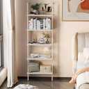 aboxoo Ladder Shelf White Wooden Bookshelf 5-Tier Wall-Mounted Open Wood Rack Industrial Modern Plant Flower Stand Utility Organizer Bookcase Metal Frame Furniture Office Kitchen Bedroom, 1PC