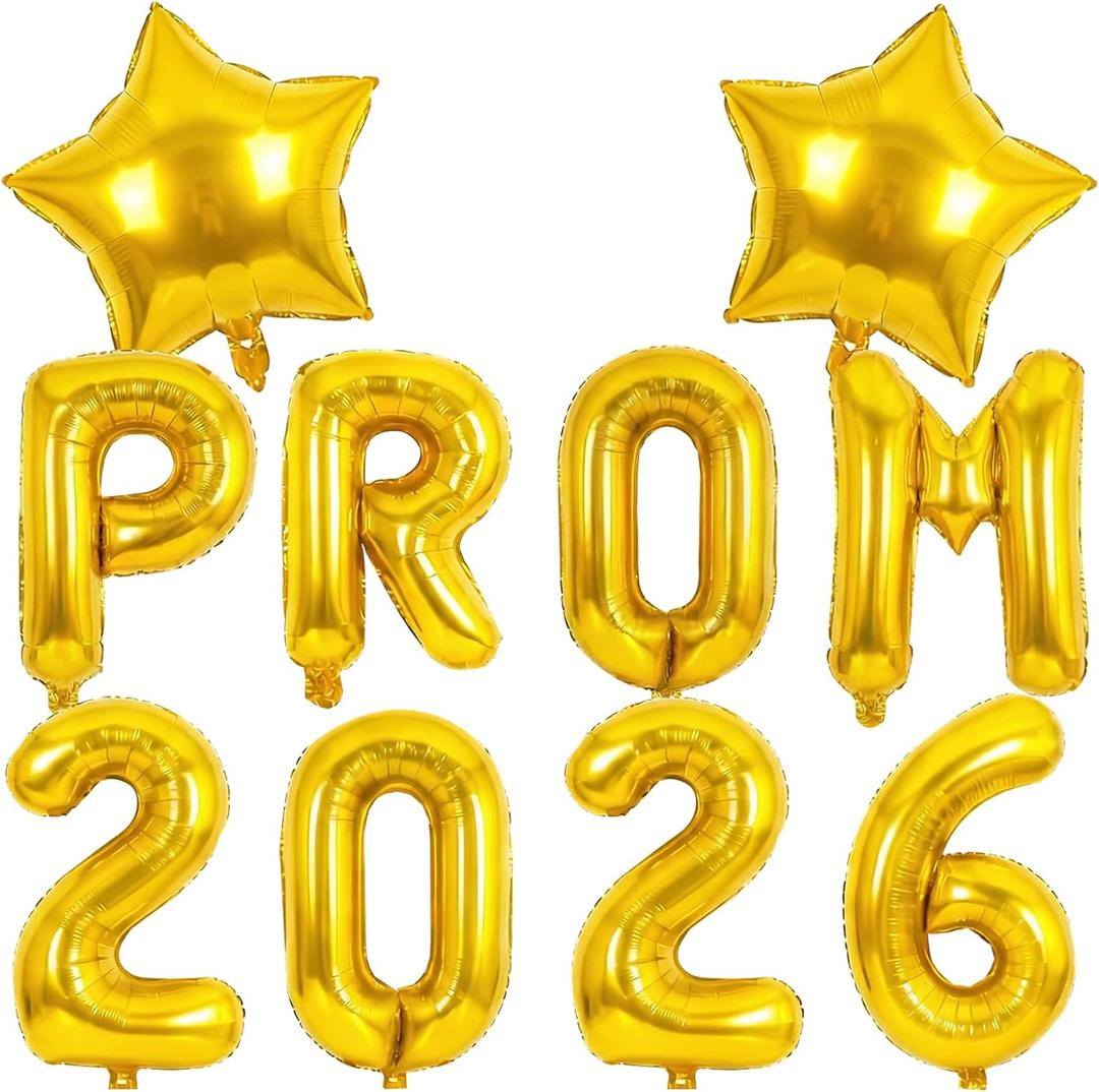 2 x Gold Prom Balloons 2026, 16 Inch Prom 2026 Balloons for Proms Decorations 2026 Preschool College Graduation Party Decorations Supplies