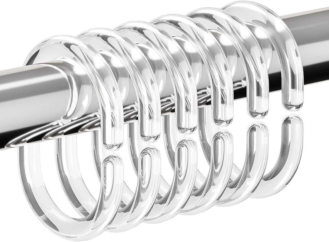 Resze 24 PCS Shower Curtain Rings, Plastic Clear Shower Curtain Hooks, C-Shaped Rings Hook Hanger Bathroom Shower Window Rod