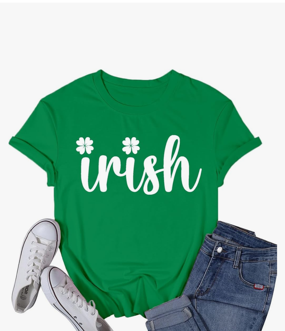 Womens St Patricks Day Shamrock T-Shirts Happy Go Lucky Shirts Irish Clover Tee Tops Size M