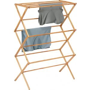 Collapsible Bamboo Drying Rack Foldable Laundry Drying Stand for Indoor/Outdoor Use Space-Saving Clothes Rack for Towels, Blankets & Delicates