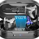 TOZO T12 Wireless Earbuds Bluetooth Headphones Premium Fidelity Sound Quality Wireless Charging Case Digital LED Intelligence Display IPX8 Waterproof Earphones (Dark Black)