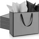 ReliThick 12 Pack 12 Pack Metallic Paper Gift Bag with Handles and Tissue Paper 11.8 x 10 x 4'' Thank You Favor Bag for Wedding Bridesmaid Groomsmen 5 Senses Birthday Gifts (Gray,Black)
