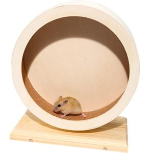 antiai Hamster Wooden Silent Wheel, 9.8 Inch Small Animal Exercise Wheel Accessories, Quiet Spinner Hamster Running Wheels Prevent Depression Toys for Hamsters, Gerbils, Mice and Other Small PetsL