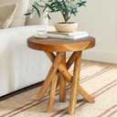 11.8" Round Wood Plant Stand | Teak Stool with Stick Leg | Accent Stool | Small Side Table for Living Room, Bedroom, Yard