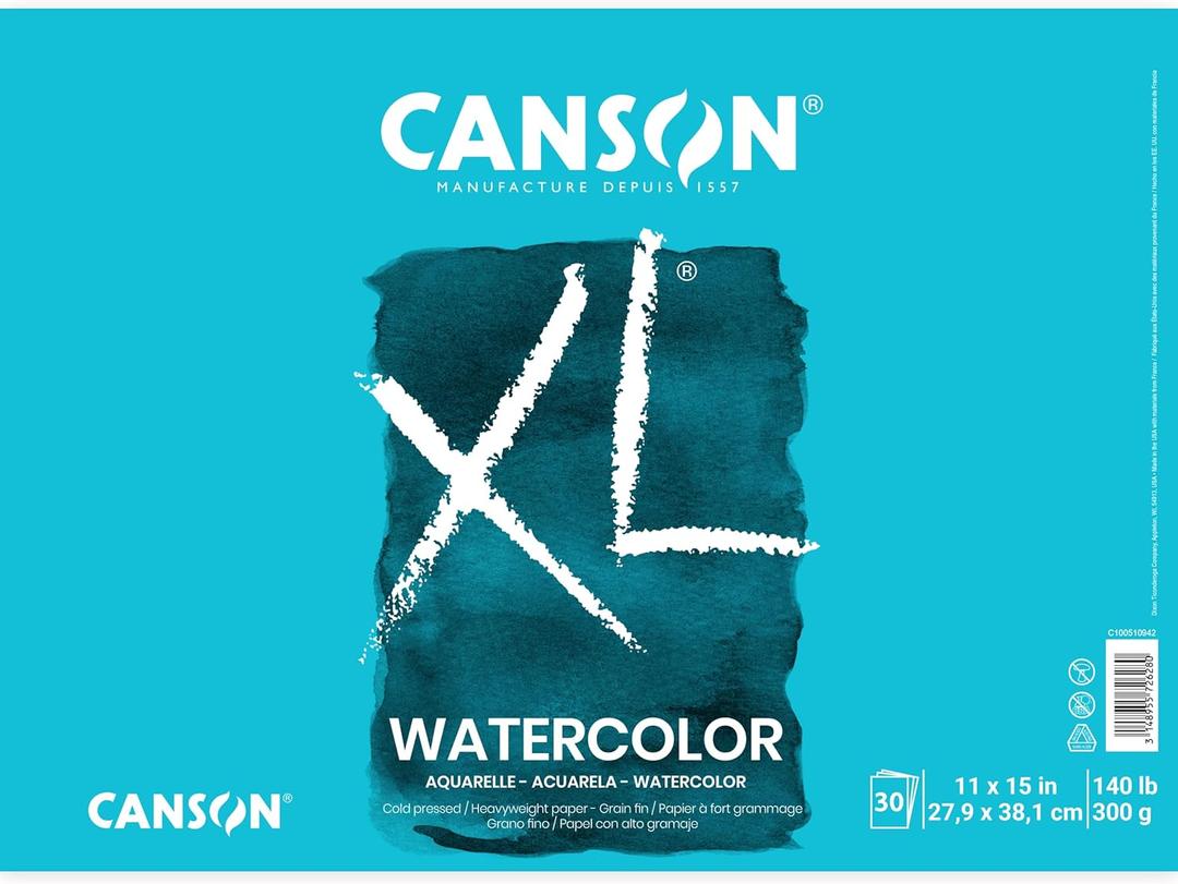 Canson XL Series Watercolor Pad, Heavyweight White Paper, Foldover Binding, 30 Sheets, 11x15 inch