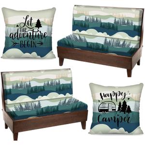 2 Set Rv Dinette Cushion Covers Stretch Washable Rv Cushion Slipcove Replacement for Camper Car Bench, 2 Pillowcase, 2 Backrest and 2 Bench Covers (Mountain Landscape)
