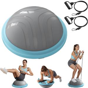 MERACH Balance Ball Trainer, 18 Inch Half Exercise Ball with Resistance Bands and Foot Pump, Half Yoga Ball for Core Strength Training, 450lb Capacity