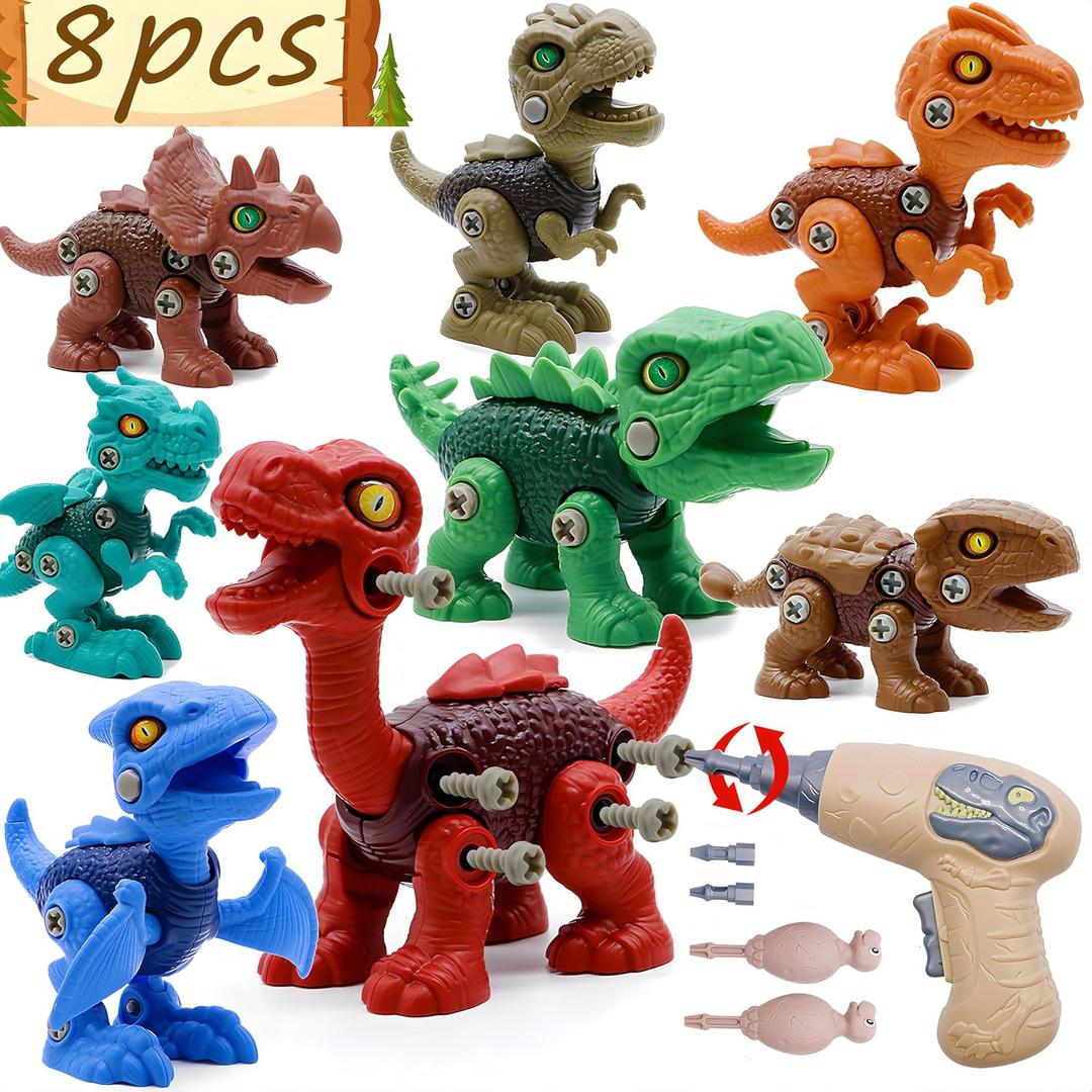 Yerloa 8pcs Dinosaur Toys for Kids 3-5 5-7, STEM Take Apart Dinosaur Toys for Boys 3 4 5 6 7 8 Year Old Toddler Party Birthday Gifts Dino Toys Construction Building Toy Kids Toy with Electric Drill