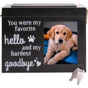 pet urns for Dogs,Pet Memorial Box with Photo Frame  Wooden Pet Urn for Dogs & Cats, Keepsake Memory Box, Black