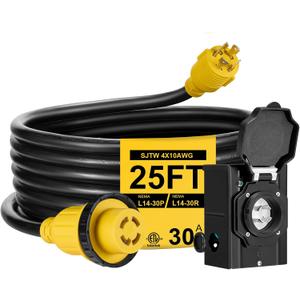 25FT 30 Amp Generator Cord with Pre-Drilled Power Inlet Box,Heavy Duty Generator Power Cord 4 Prong,125/250V,NEMAL14-30P/14-30R,Waterproof,ETL Listed,Home/RV Power Supply (25 FT)